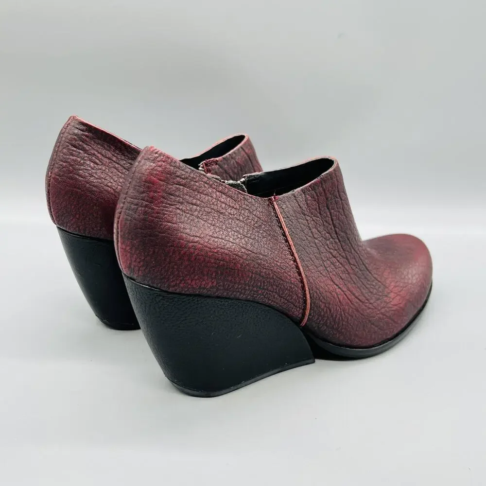 Kork Ease Boots Womens 9 Red Leather Original Ankle Zip Wedge Heel Booties Shoes
